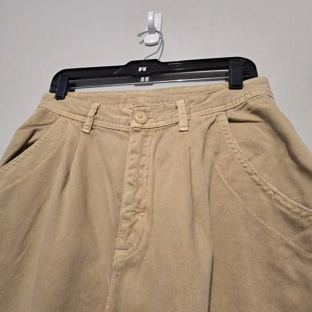 Free‎ People Anthropologie Denim Pants Crop Womens Sz 6 Mustard Tan Baggy Taper